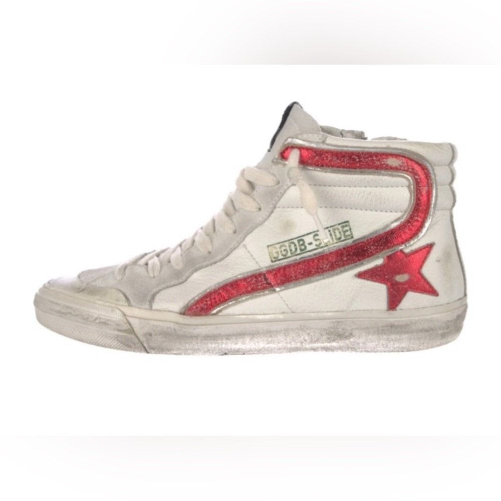 Golden Goose Slide Sneakers with a red laminated leather star and flash size 38